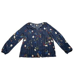 NYDJ Not Your Daughter’s Jeans Sheer Floral Boho Blouse Keyhole Neckline Small